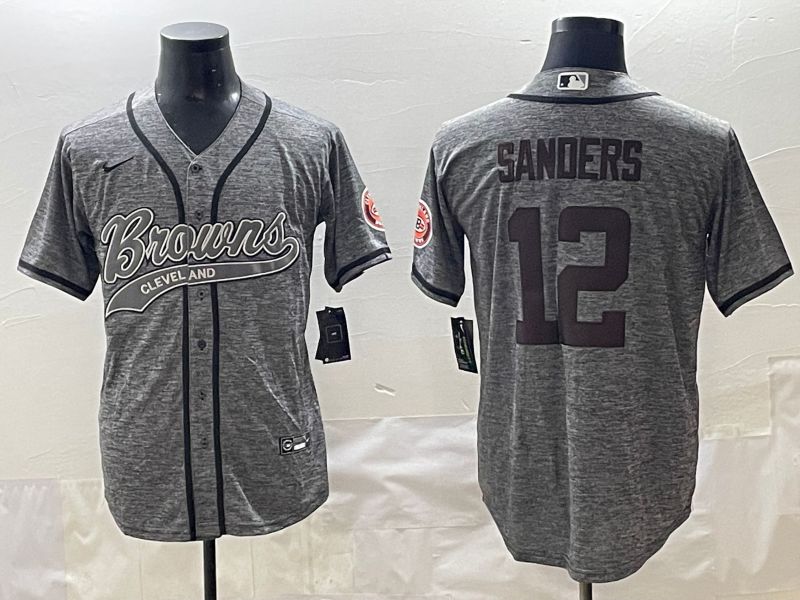 Men 2025 Cleveland Browns #12 Sanders Grey Joint Name Nike Limited NFL Jersey style 4->cleveland browns->NFL Jersey